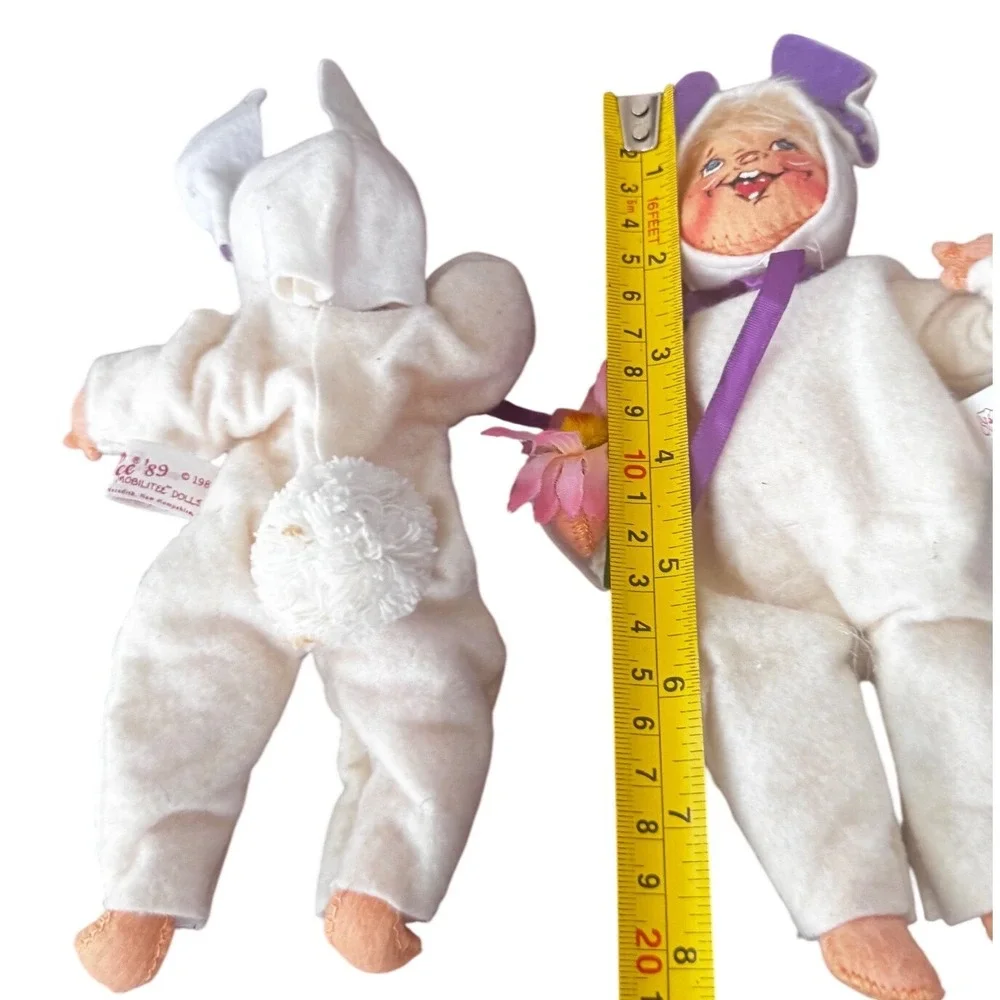 Vintage 1989 Annalee Mobilitee Bunny‎ Baby Dolls Set of 2 White Purple Easter 7